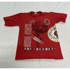 Vtg Salem Sportswear Single Stitch OHIO STATE BUCKEYES AllOver Print Large STAIN